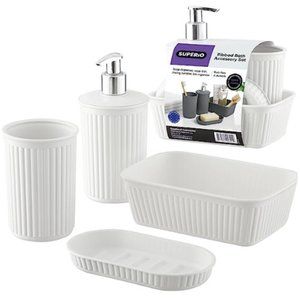 4 pc - Plastic Bathroom Accessory Set (White Smoke)
